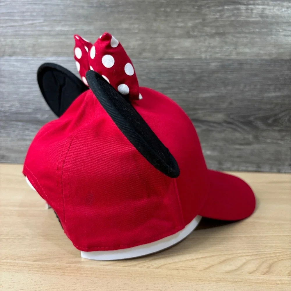 Minnie‎ Mouse Hat Cap Snap Back Womens Red White Bow Ears Polka Dot Disney